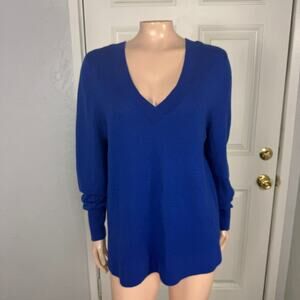 Halogen Women's sweater LS Cashmere Pullover Blue V neck Long sleeve H4-24